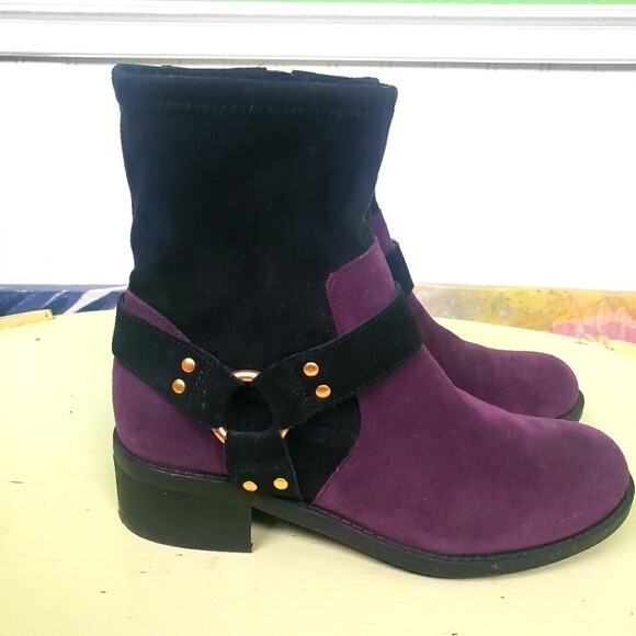 LOGO by Lori Goldstein Shoes - Lori Goldstein Women's Purple Black Color Block Heeled Boots Size 6M